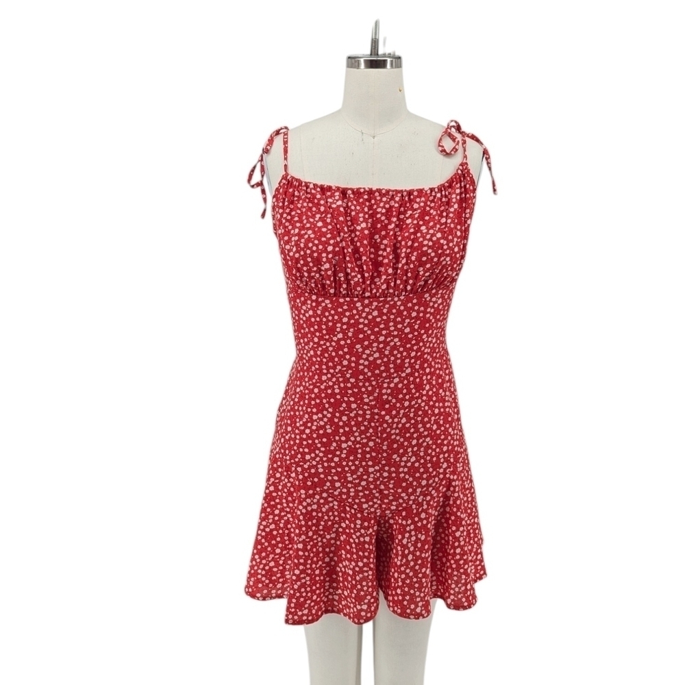 Women's Floral Smock Back Flounce Romper Red White XL bohemian cottagecore